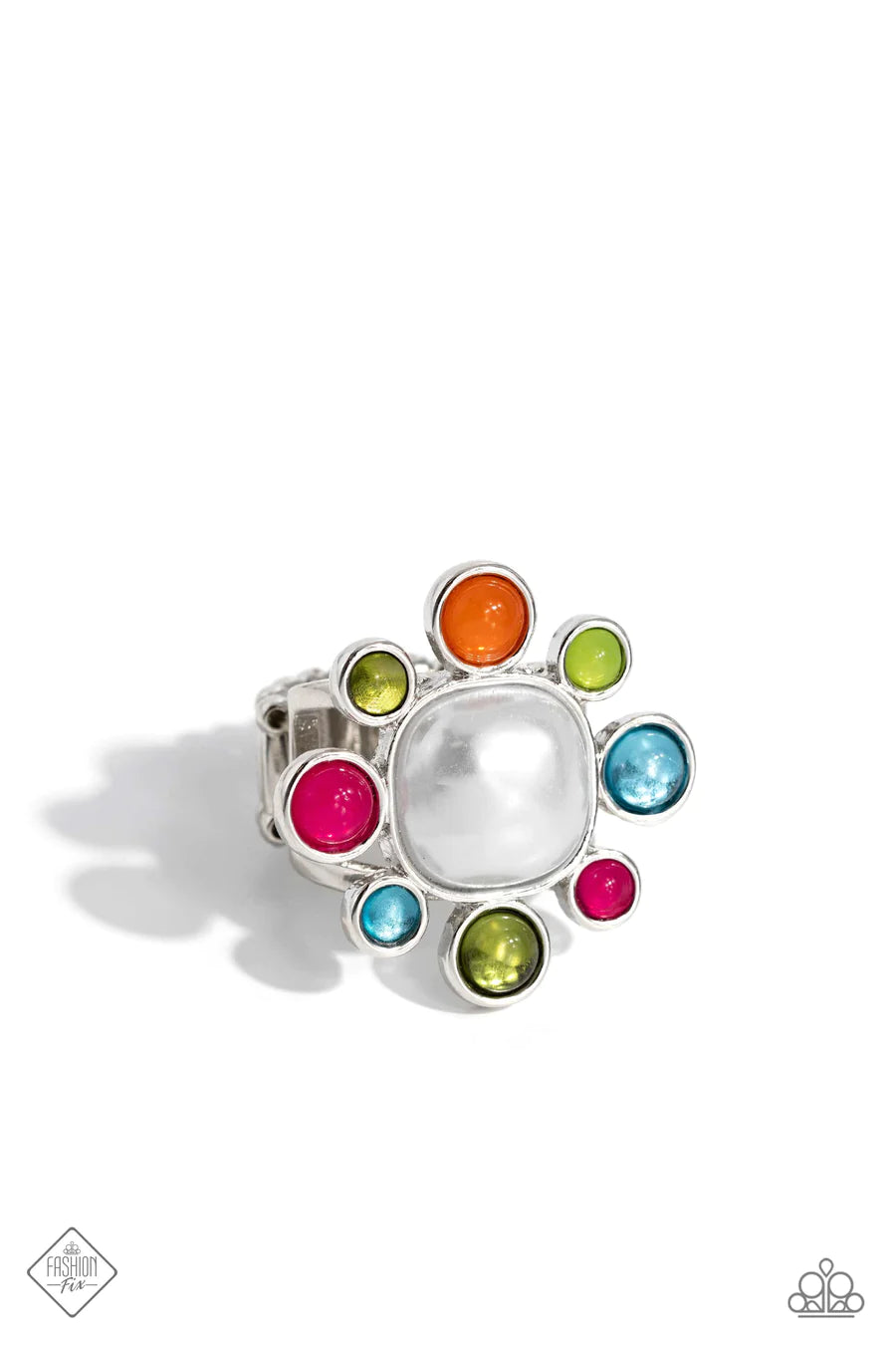 Candescent Collector - Multi Color Bead Pearl Silver Floral Ring - Fashion Fix