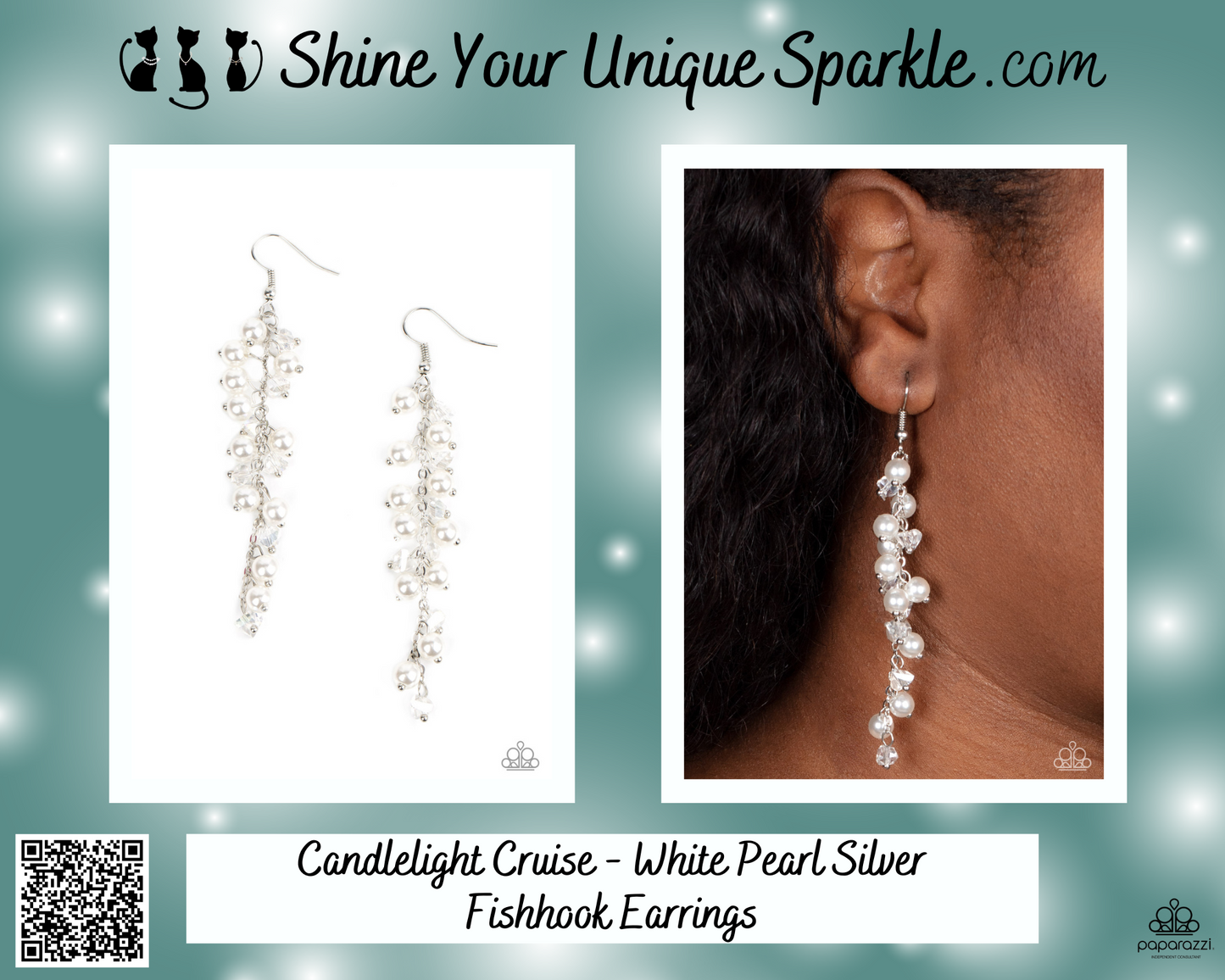 Candlelight Cruise - White Pearl Silver Fishhook Earrings