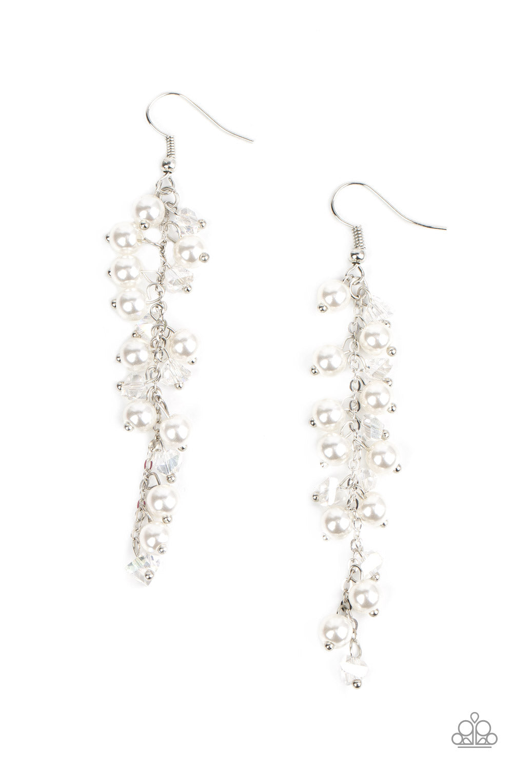 Candlelight Cruise - White Pearl Silver Fishhook Earrings