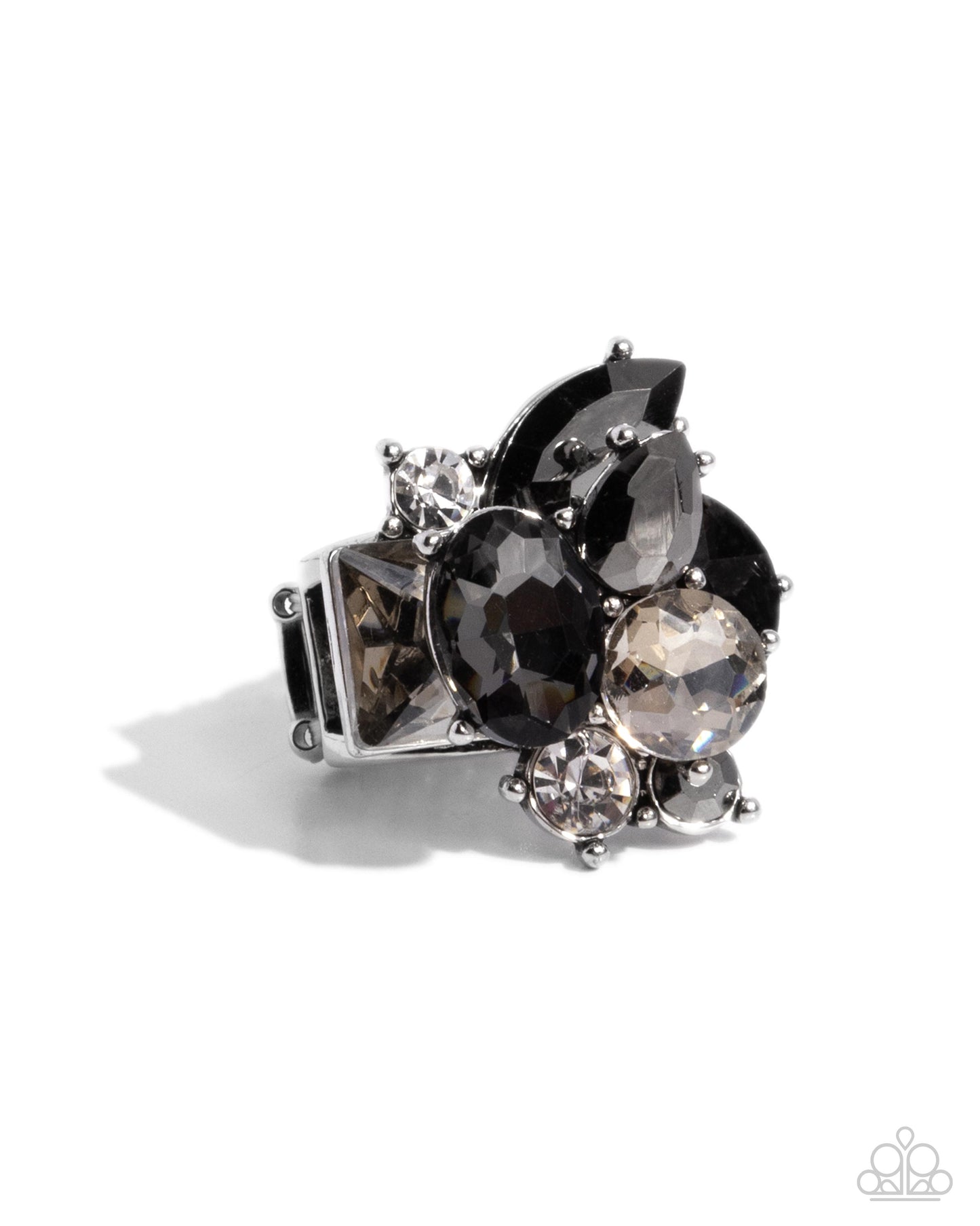 Capricious Cluster - Silver Hematite Smokey Rhinestone Ring