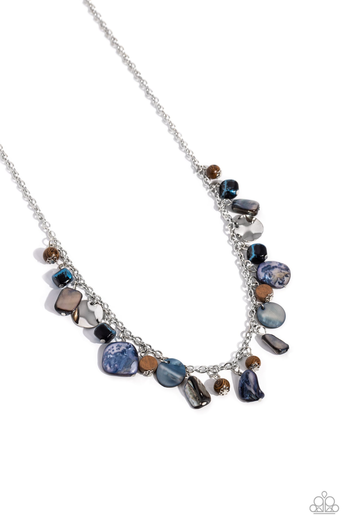 Caribbean Charisma - Blue Iridescent Shell Rock Silver Medium Necklace