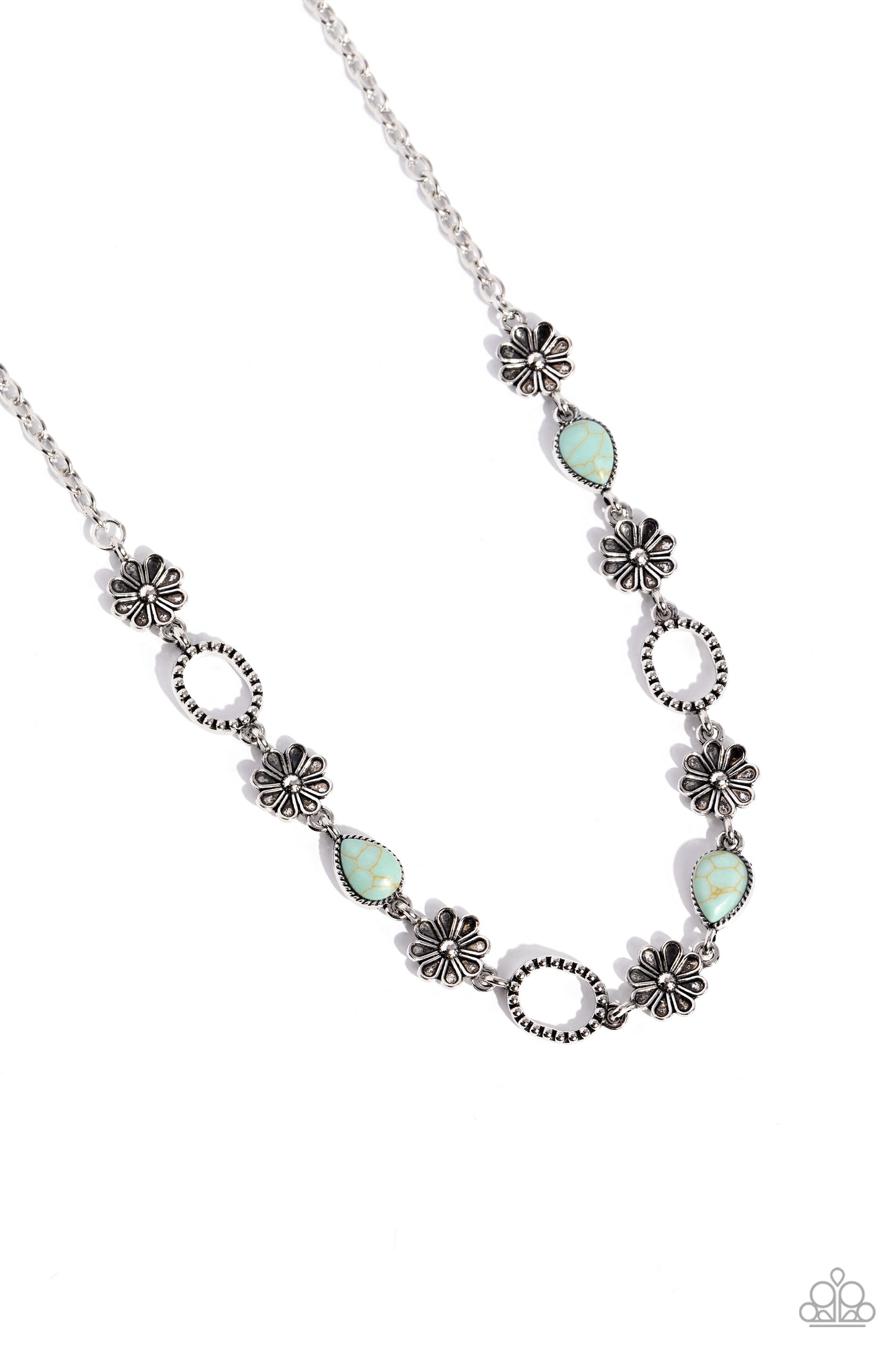 Casablanca Chic - Blue Crackled Stone and Floral Charms, Silver Short Necklace