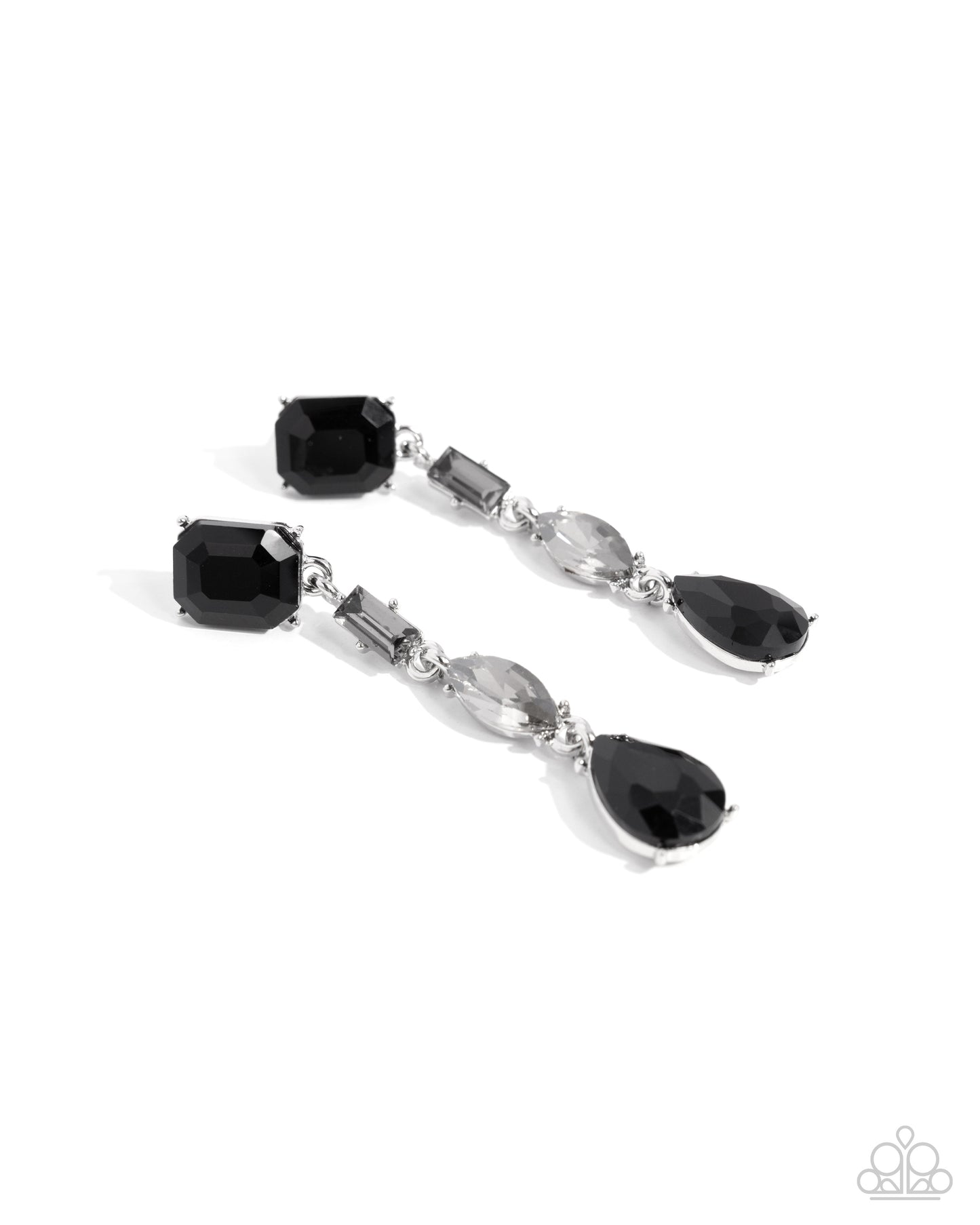 Cascading Class - Black and Smoky Gem Post Earrings