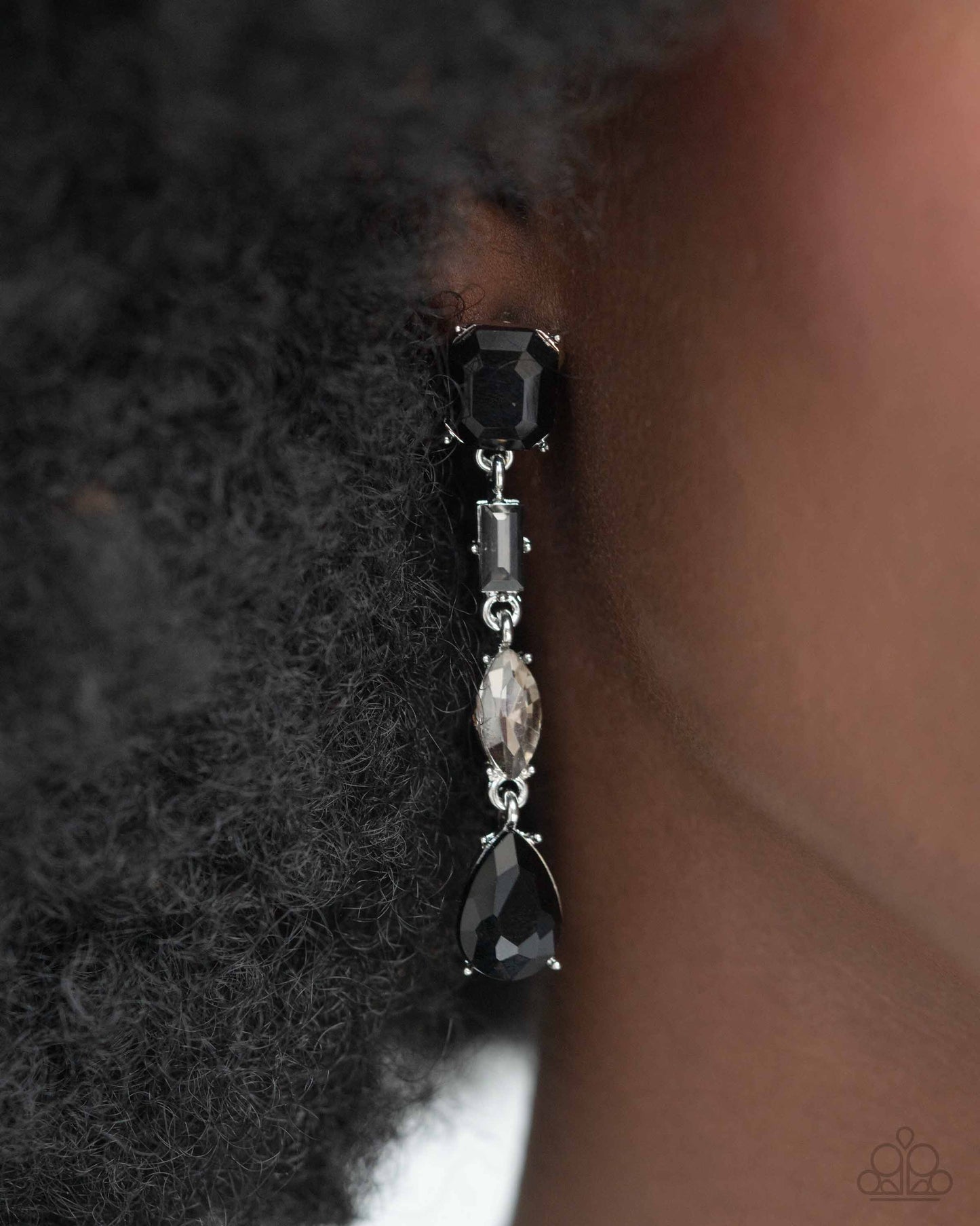 Cascading Class - Black and Smoky Gem Post Earrings