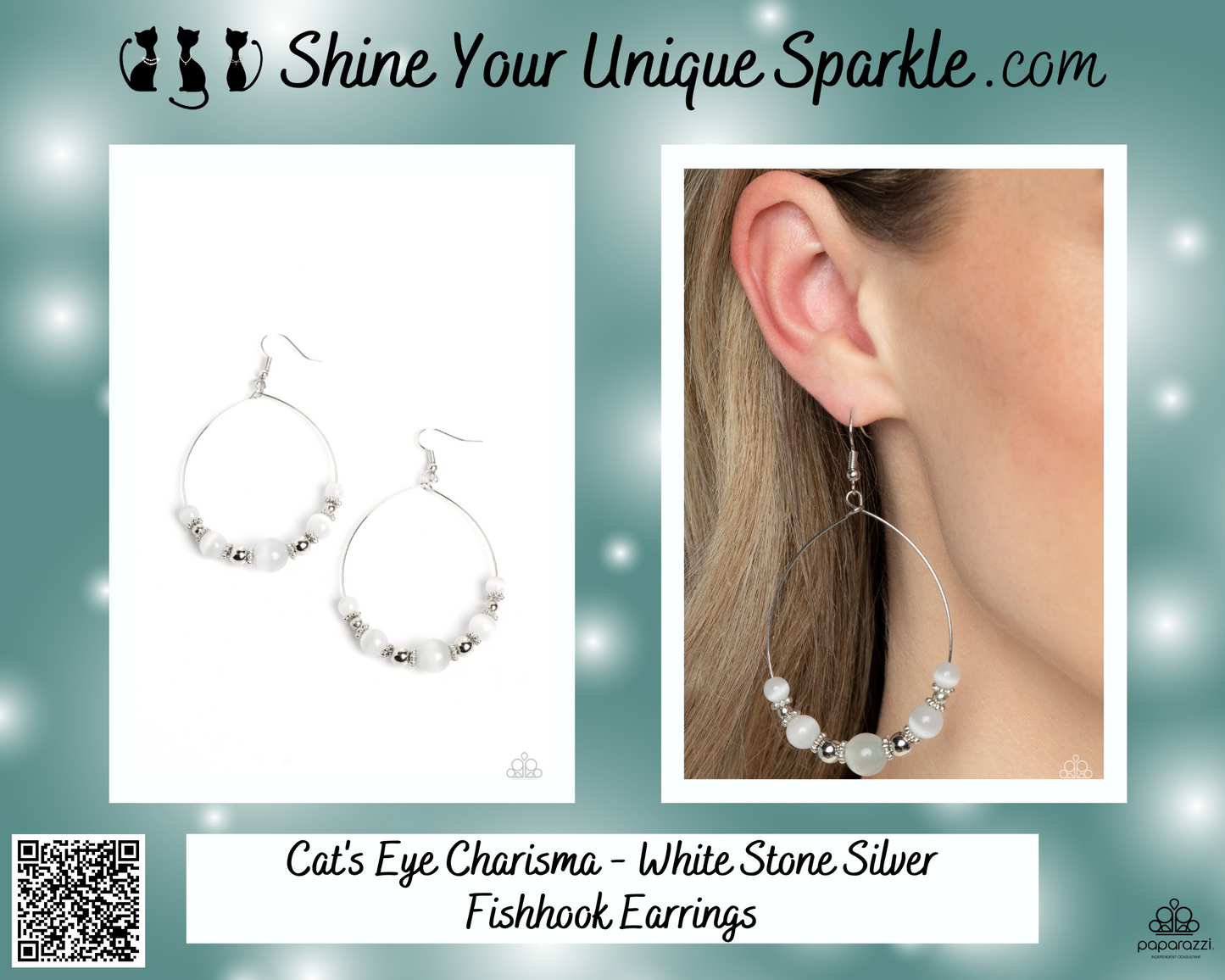 Cat's Eye Charisma - White Stone Silver Fishhook Earrings