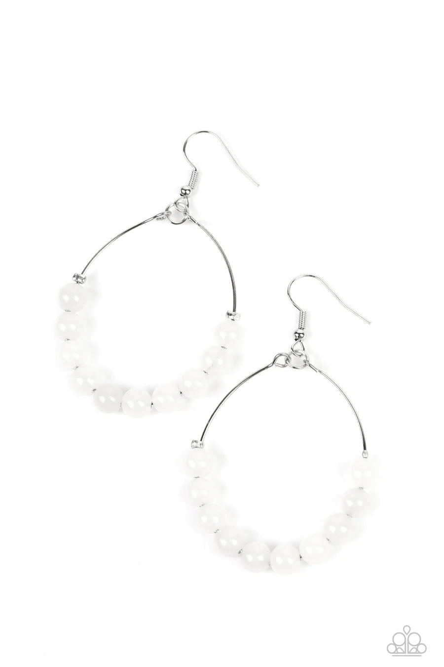 Catch a Breeze - White Stone Silver Teardrop Fishhook Earrings