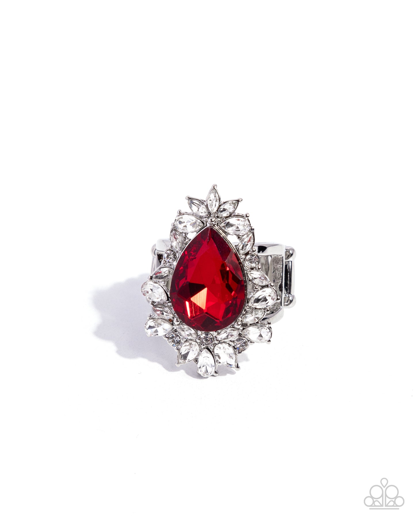 Catering Class - Red Gem White Rhinestone Silver Ring