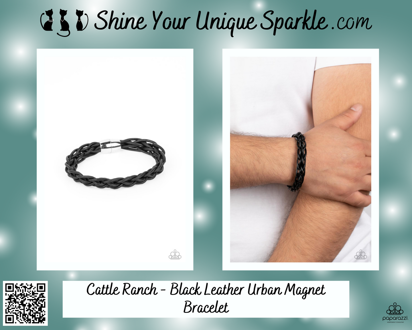 Cattle Ranch - Black Leather Urban Magnet Bracelet