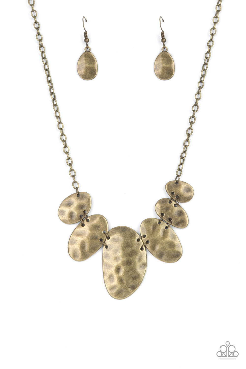 Cave Crawl - Brass Hammered Oval Short Necklace