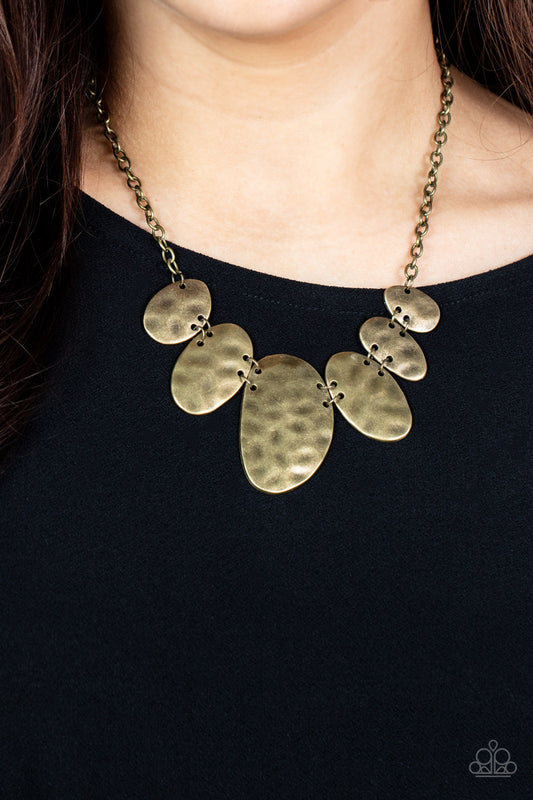 Cave Crawl - Brass Hammered Oval Short Necklace