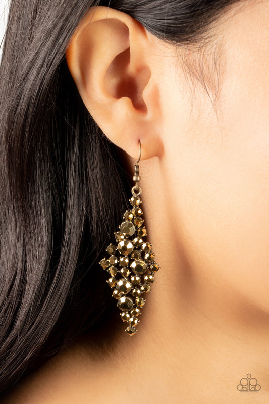 Celestial Comet - Brass Aurum Rhinestone Cluster Fishhook Earrings