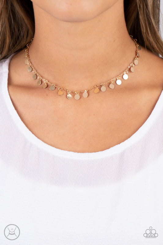 Champagne Catwalk - Gold Disc Choker Necklace