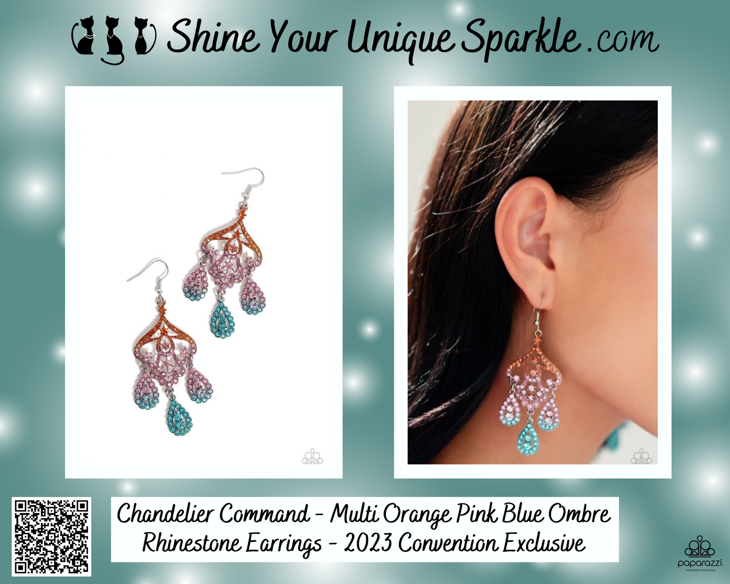 Chandelier Command - Multi Orange Pink Blue Ombre Rhinestone Earrings - 2023 Convention Exclusive