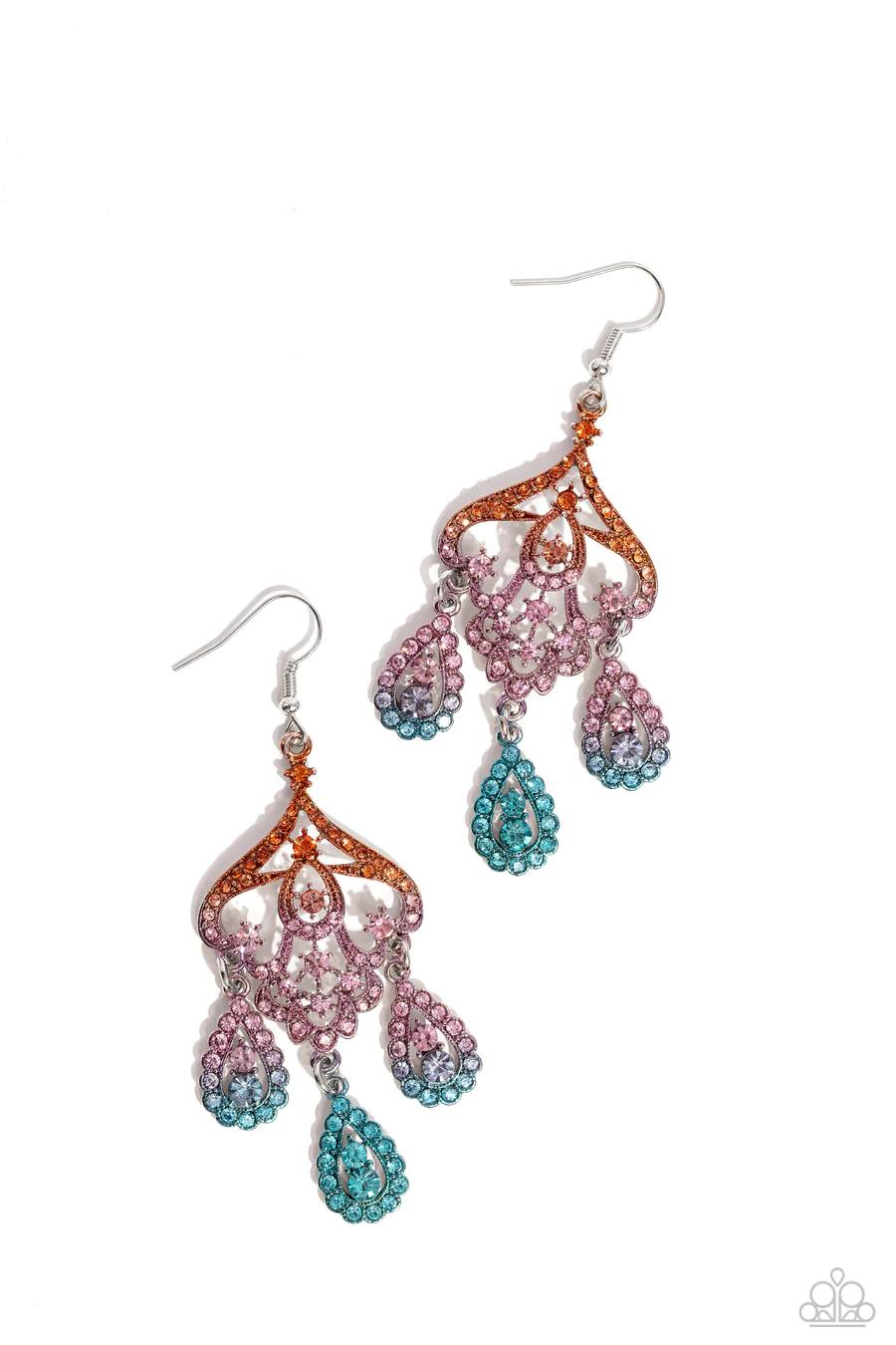 Chandelier Command - Multi Orange Pink Blue Ombre Rhinestone Earrings - 2023 Convention Exclusive