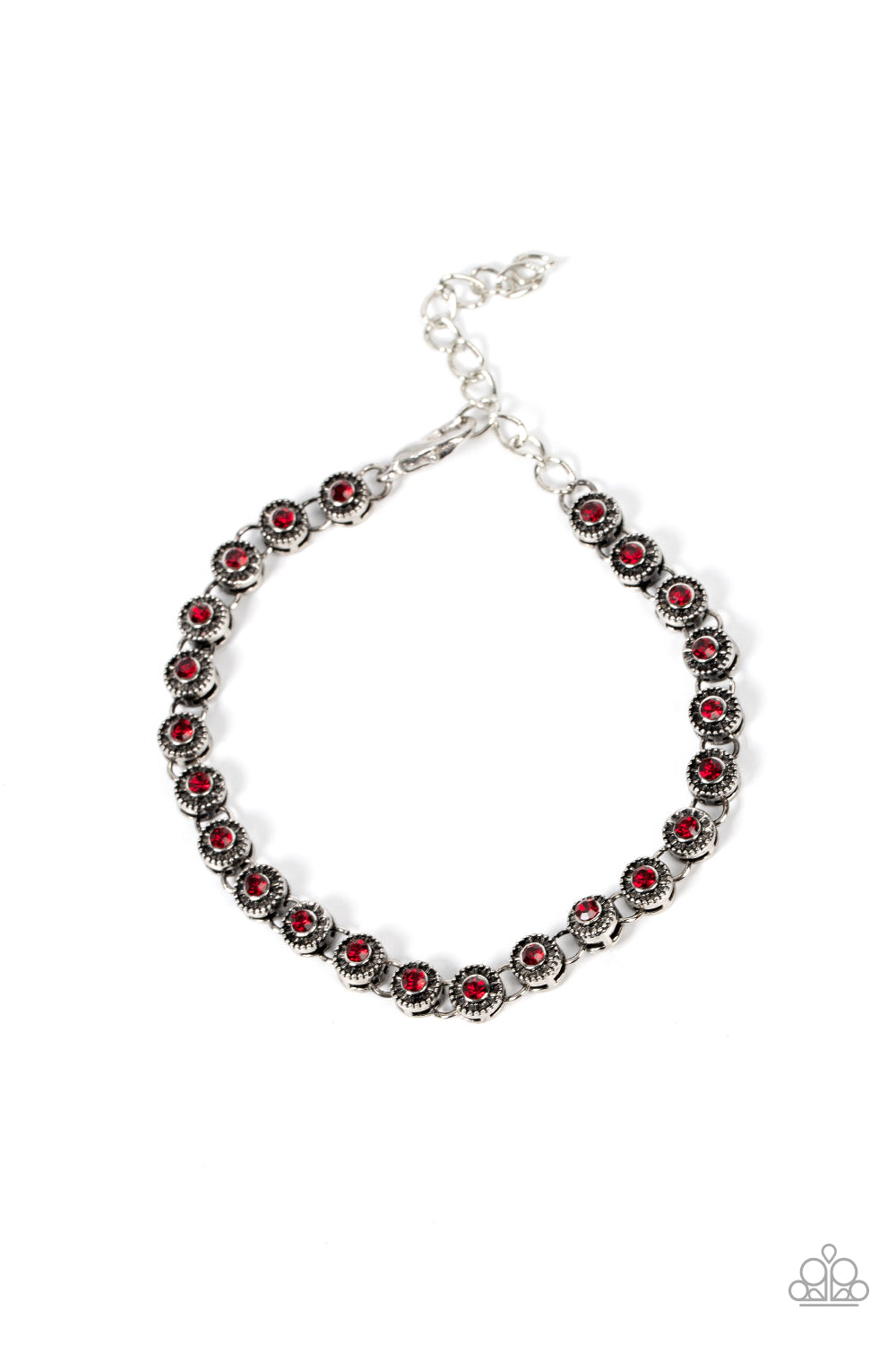 Charm School Shimmer - Red Rhinestone Silver Clasp Bracelet