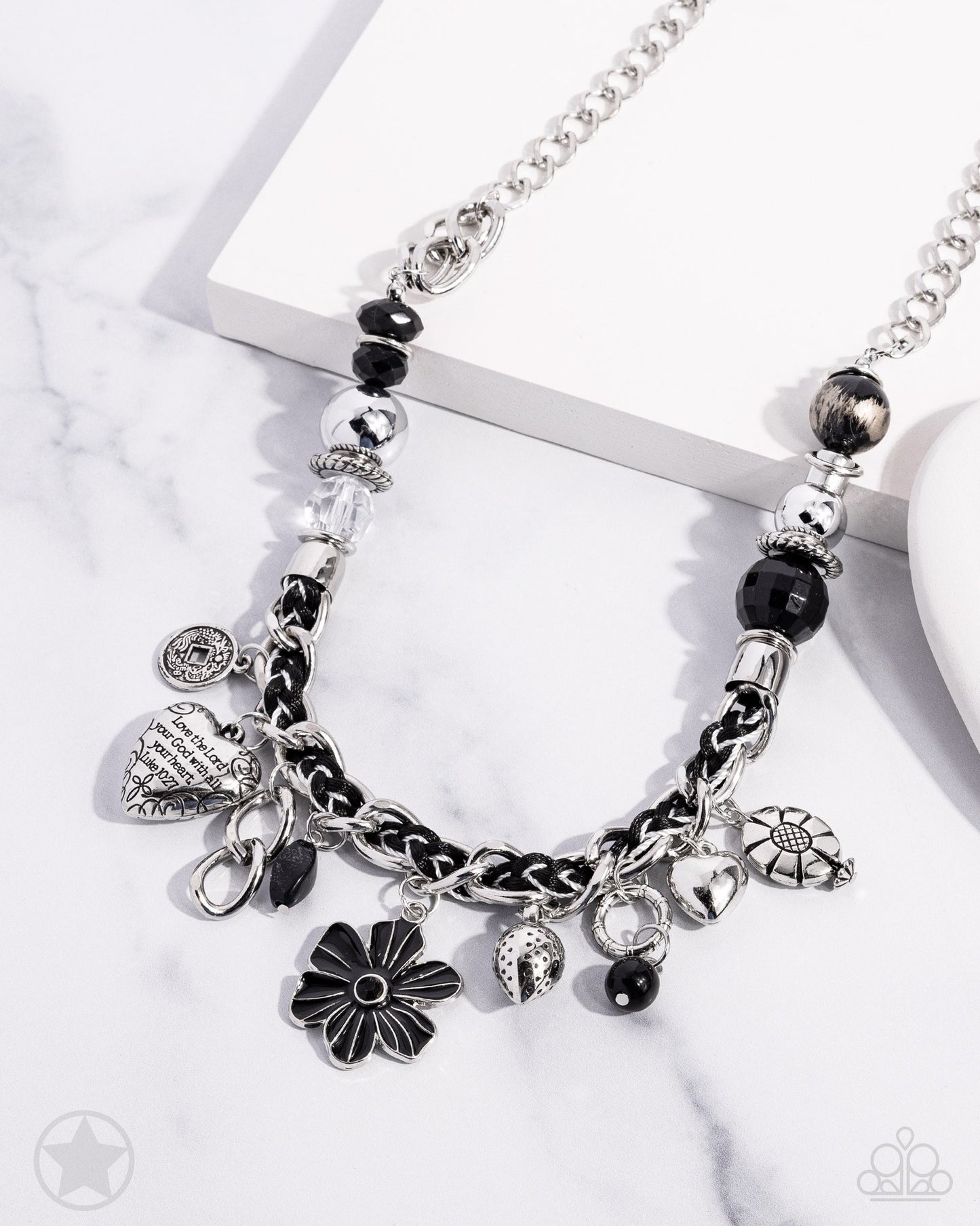 Charmed I Am Sure - Black Silver Chain and Charm Short Necklace - Blockbuster