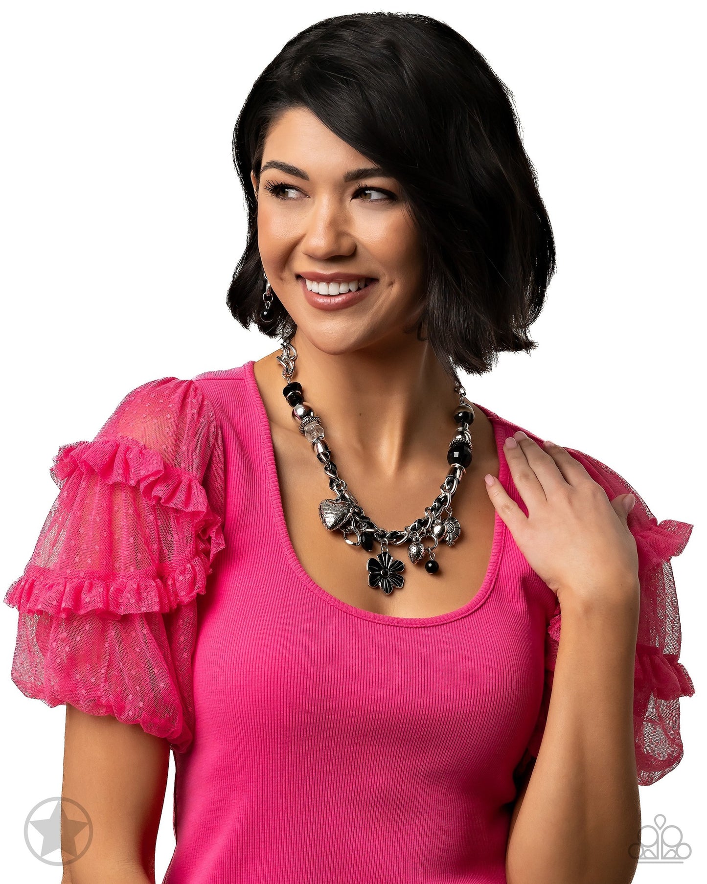 Charmed I Am Sure - Black Silver Chain and Charm Short Necklace - Blockbuster