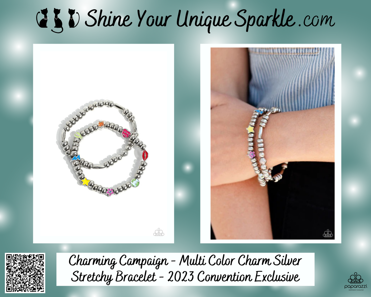 Charming Campaign - Multi Color Charm Silver Stretchy Bracelet - 2023 Convention Exclusive