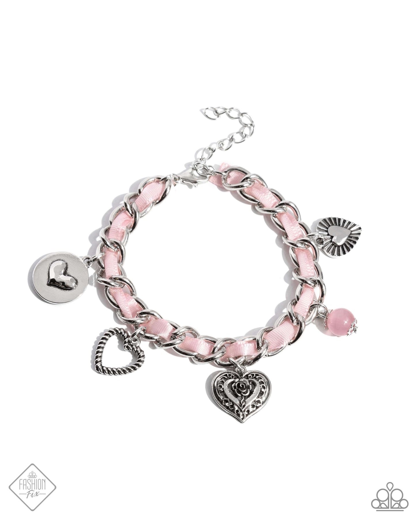 Charming Contender - Pink Ribbon Silver Heart Charm Clasp Bracelet - Fashion Fix