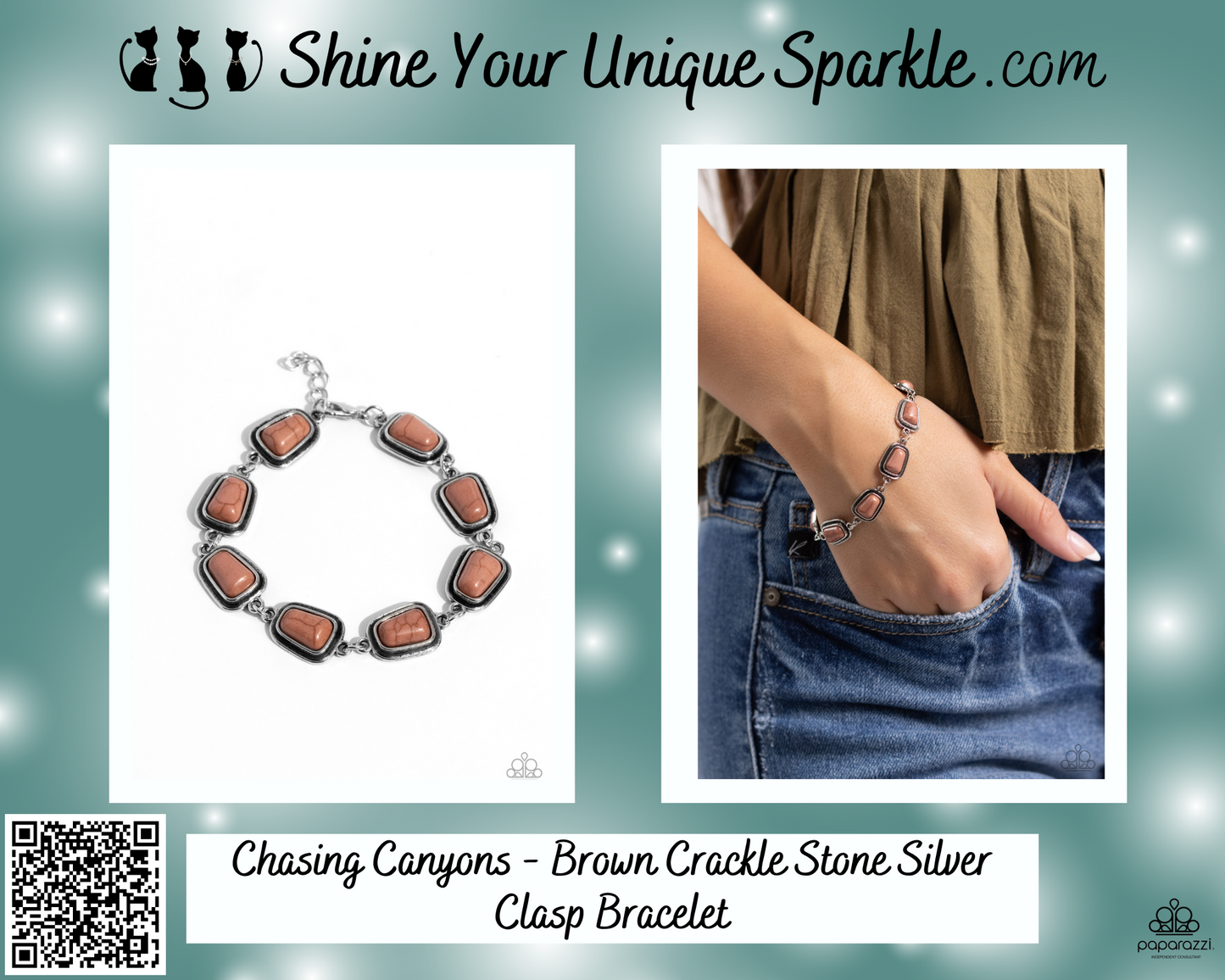 Chasing Canyons - Brown Crackle Stone Silver Clasp Bracelet