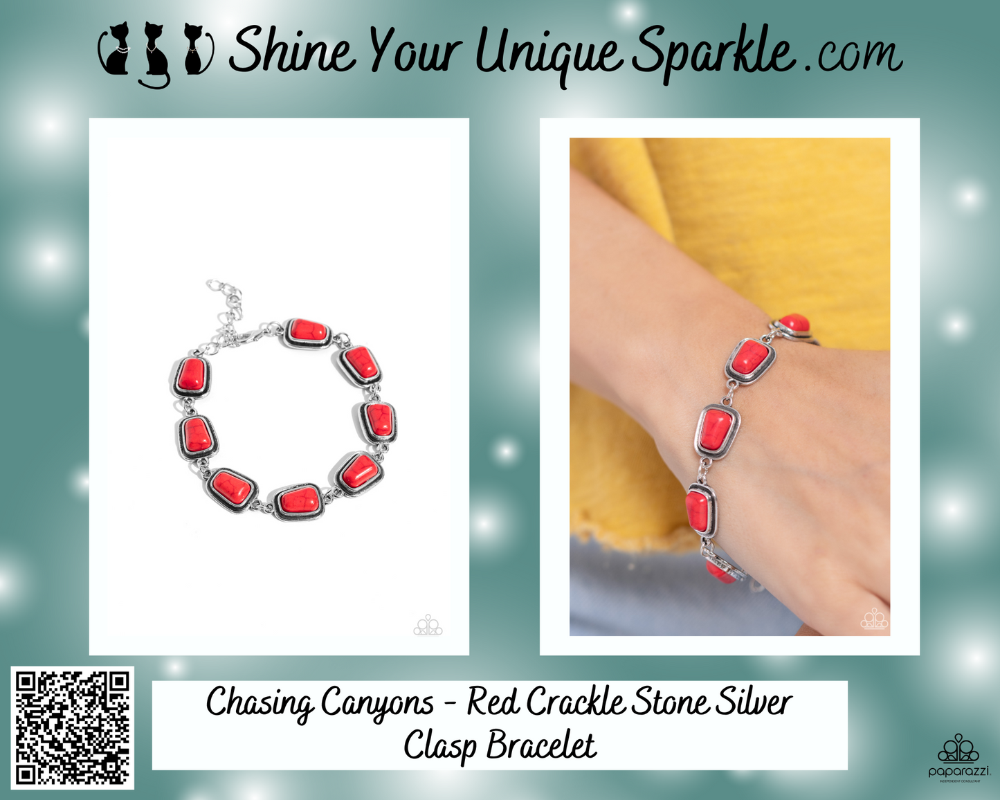 Chasing Canyons - Red Crackle Stone Silver Clasp Bracelet