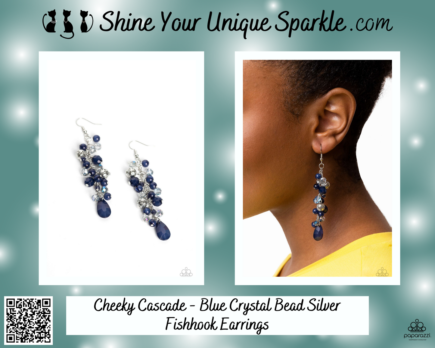 Cheeky Cascade - Blue Crystal Bead Silver Fishhook Earrings