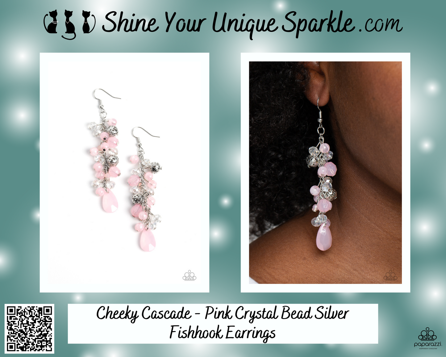 Cheeky Cascade - Pink Crystal Bead Silver Fishhook Earrings