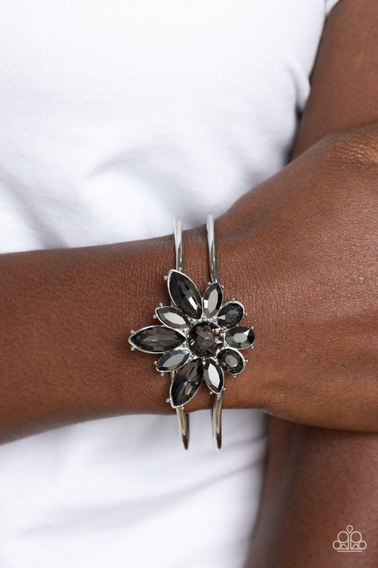 Chic Corsage - Silver Smoky and Hematite Gem Hinged Bracelet