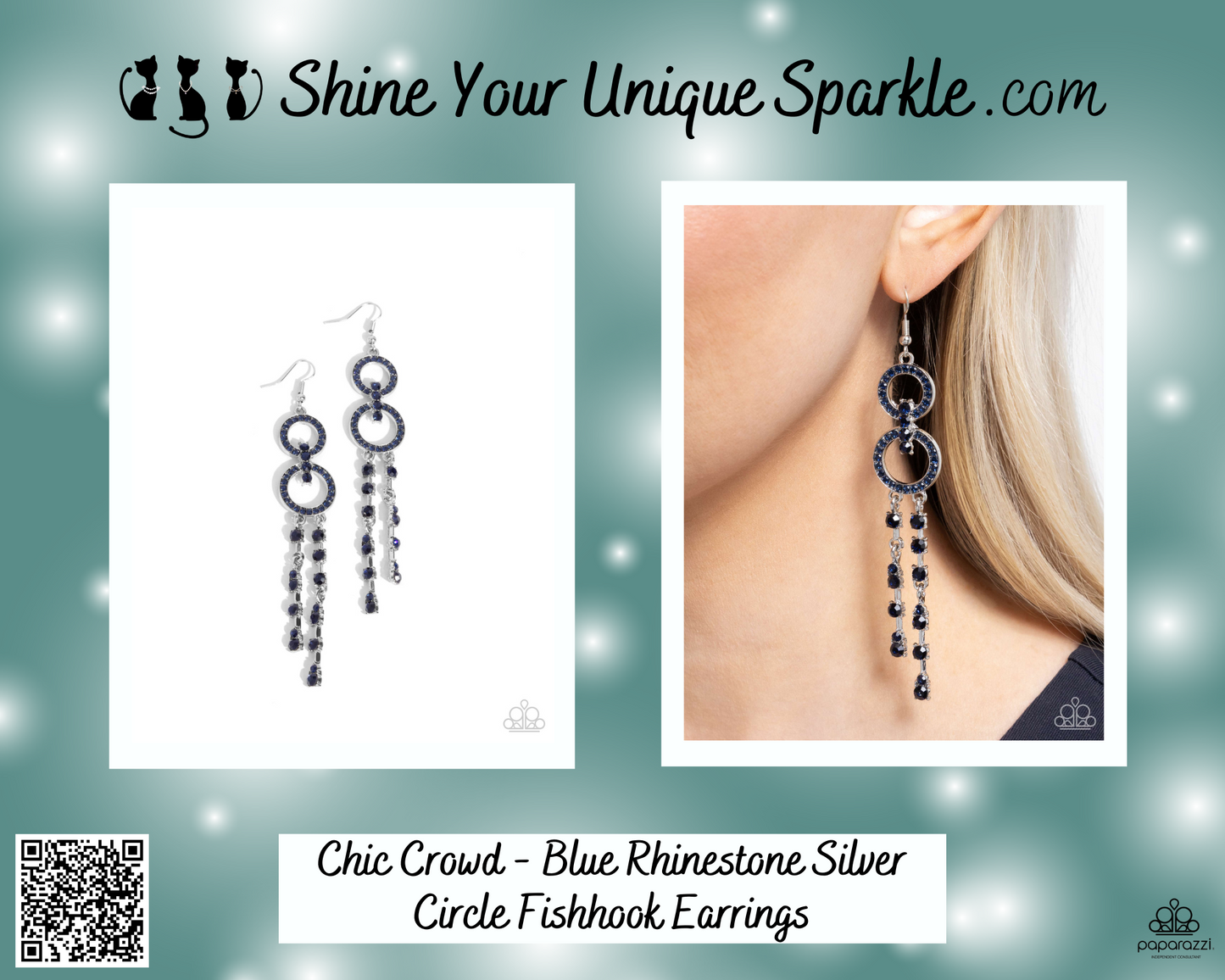 Chic Crowd - Blue Rhinestone Silver Circle Fishhook Earrings