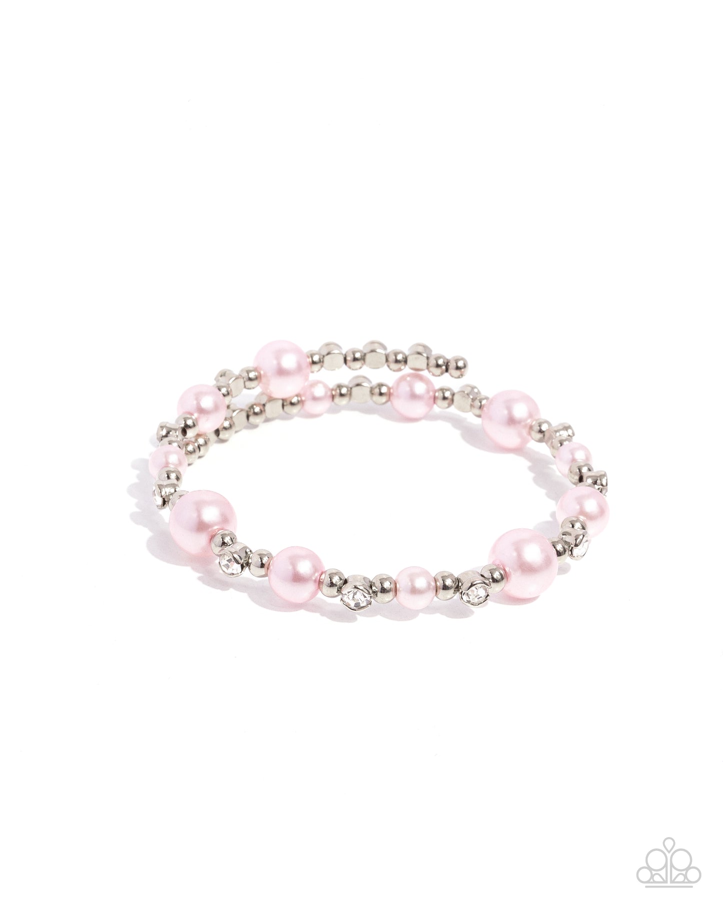 Chicly Celebrity - Pink Pearl and Rhinestone Silver Coil Bracelet