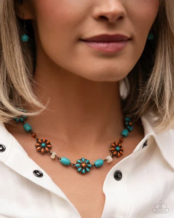 Chill Country - Brass Colorful Turquoise Flower Short Necklace - 2024 Convention Exclusive