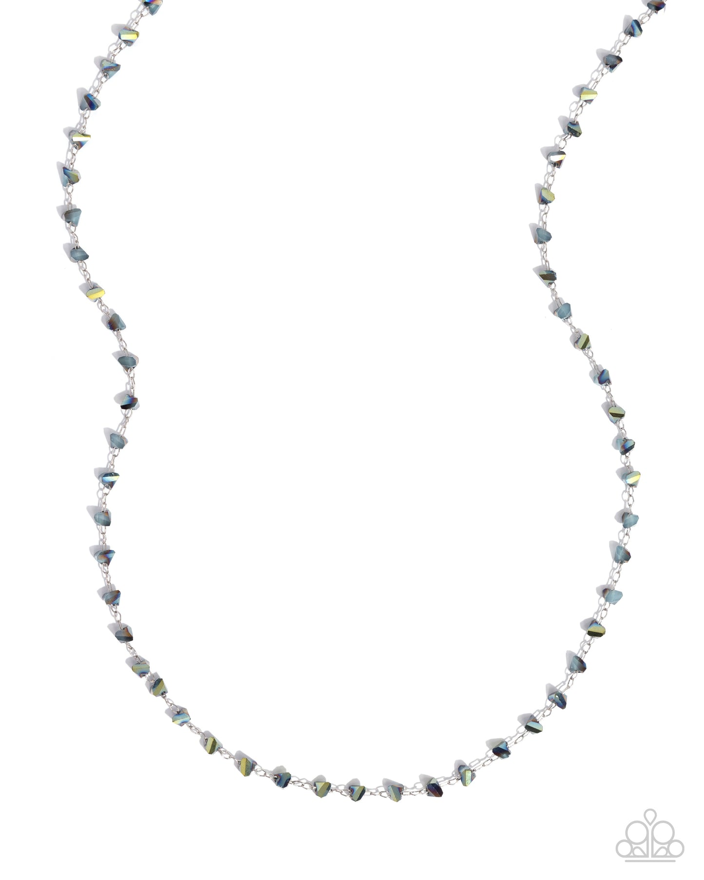 Chiseled Candidate - Blue Oil Spill Bead Silver Short Necklace