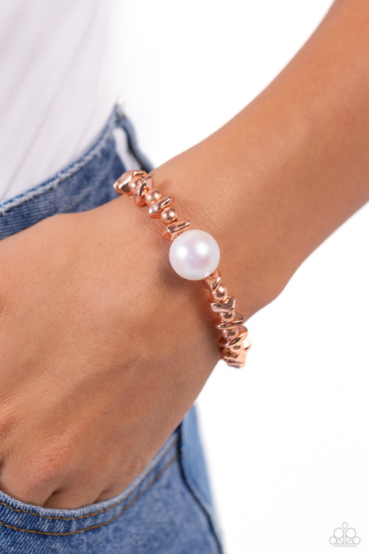 Chiseled Class - Copper Shiny White Pearl Stretchy Bracelet