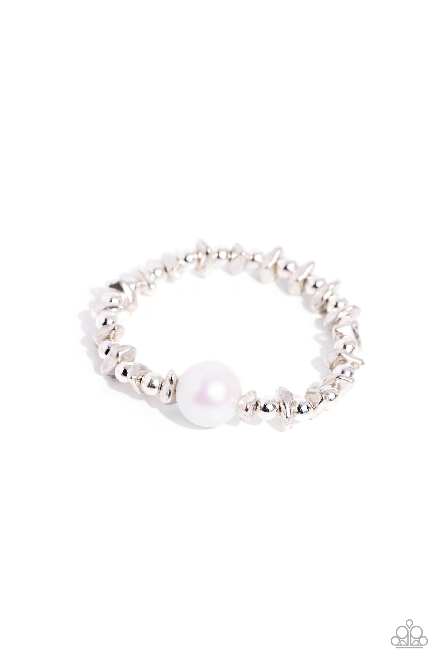 Chiseled Class - White Iridescent Pearl Silver Stretchy Bracelet