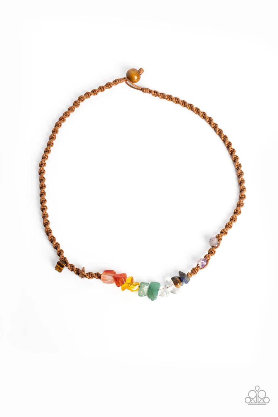 Chiseled Craving - Brown Cord Multi-colored Stone Urban Necklace