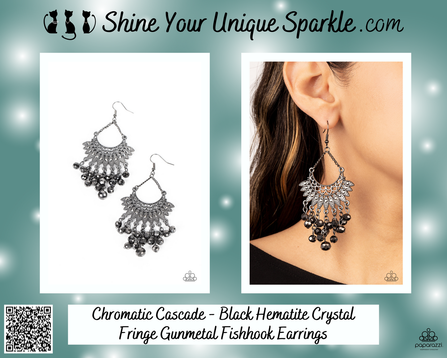 Chromatic Cascade - Black Hematite Crystal Fringe Gunmetal Fishhook Earrings