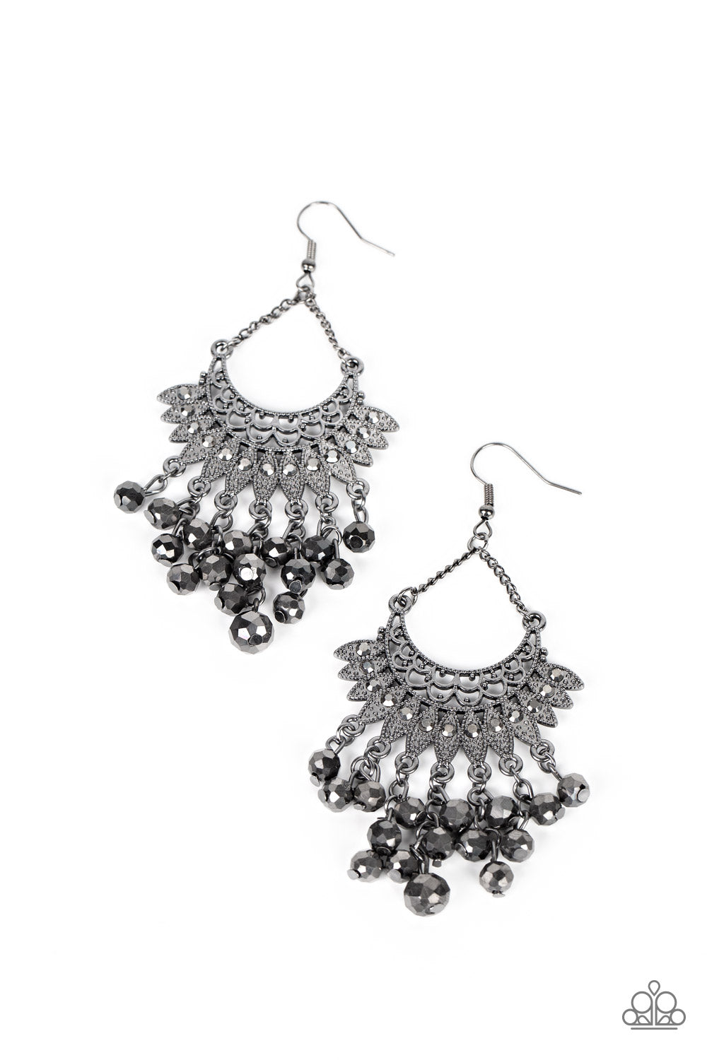 Chromatic Cascade - Black Hematite Crystal Fringe Gunmetal Fishhook Earrings