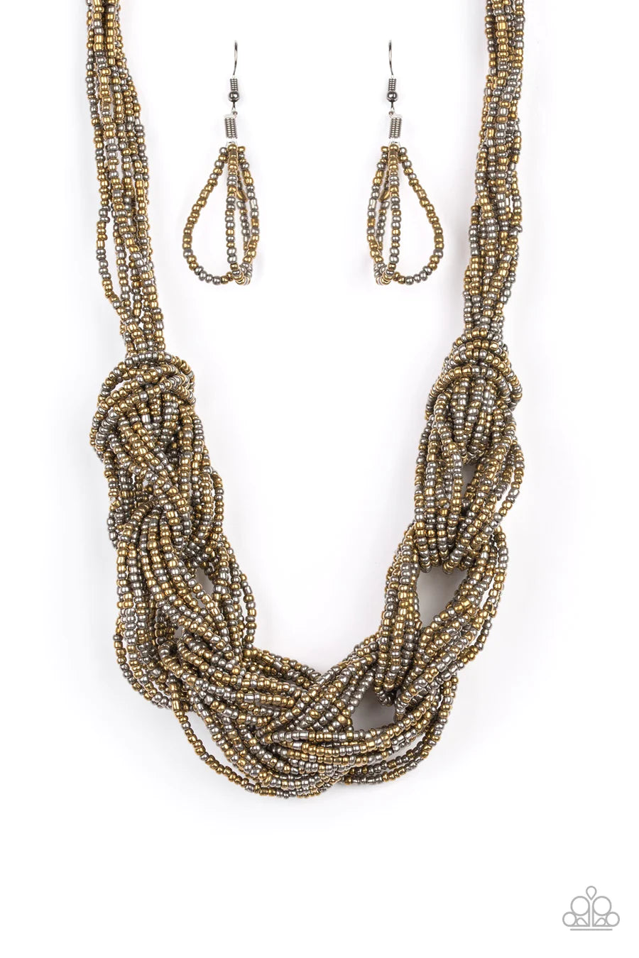 City Catwalk - Brass and Gunmetal Seed Bead Braided Short Necklace