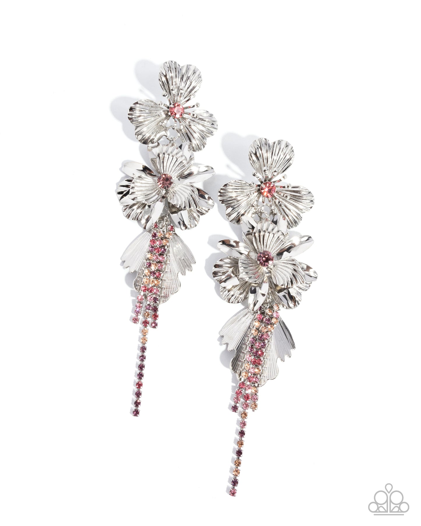 Classical Cadenza - Multi Pink Iridescent Rhinestone Silver Flower Post Earrings - Life of the Party