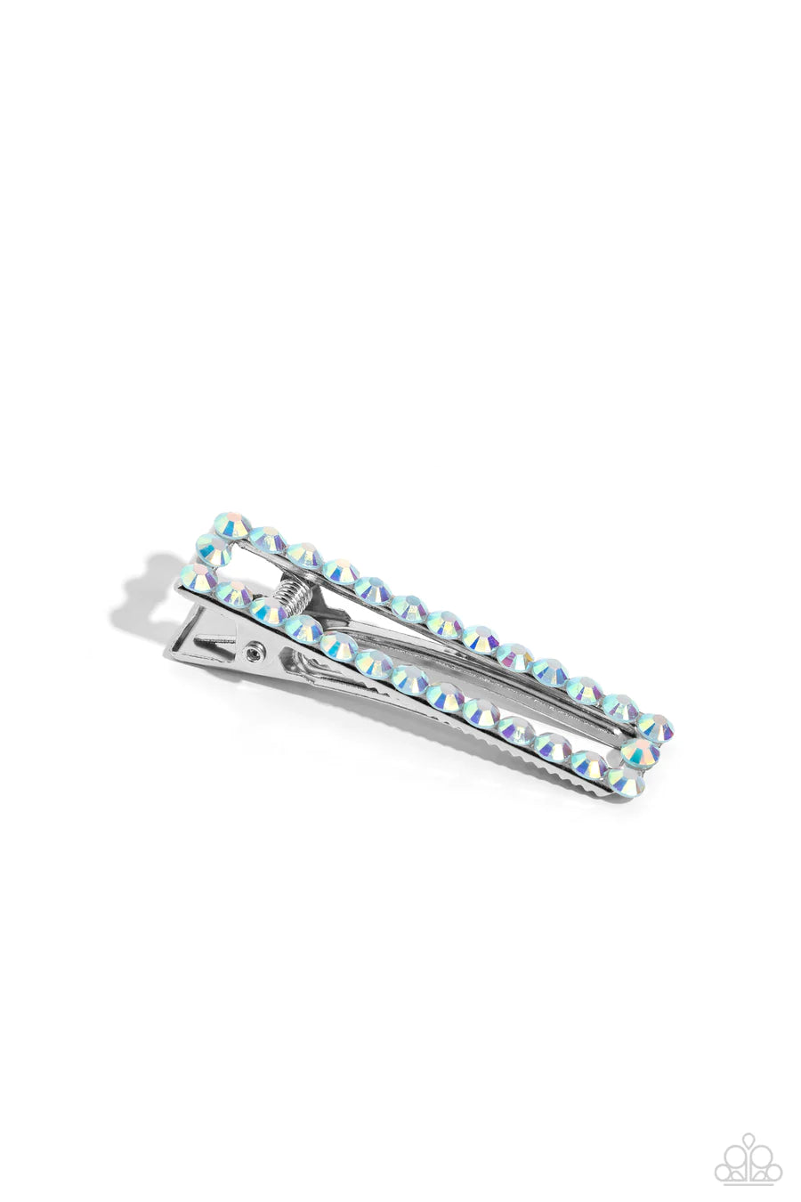 Clip Clique - Blue Iridescent Rhinestone Rectangle Hair Clip