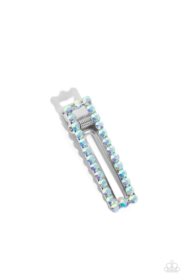 Clip Clique - Blue Iridescent Rhinestone Rectangle Hair Clip