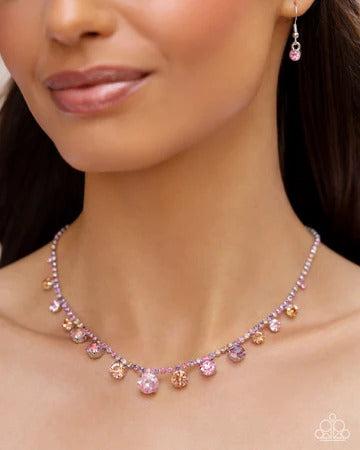 Colorful Countess - Pink Ombre Rhinestone Silver Short Necklace - 2024 Convention Exclusive