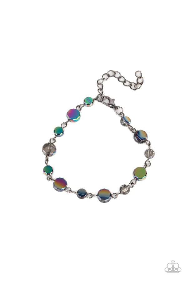 Colorfully Cosmic - Multi Oil Spill Iridescent Clasp Bracelet
