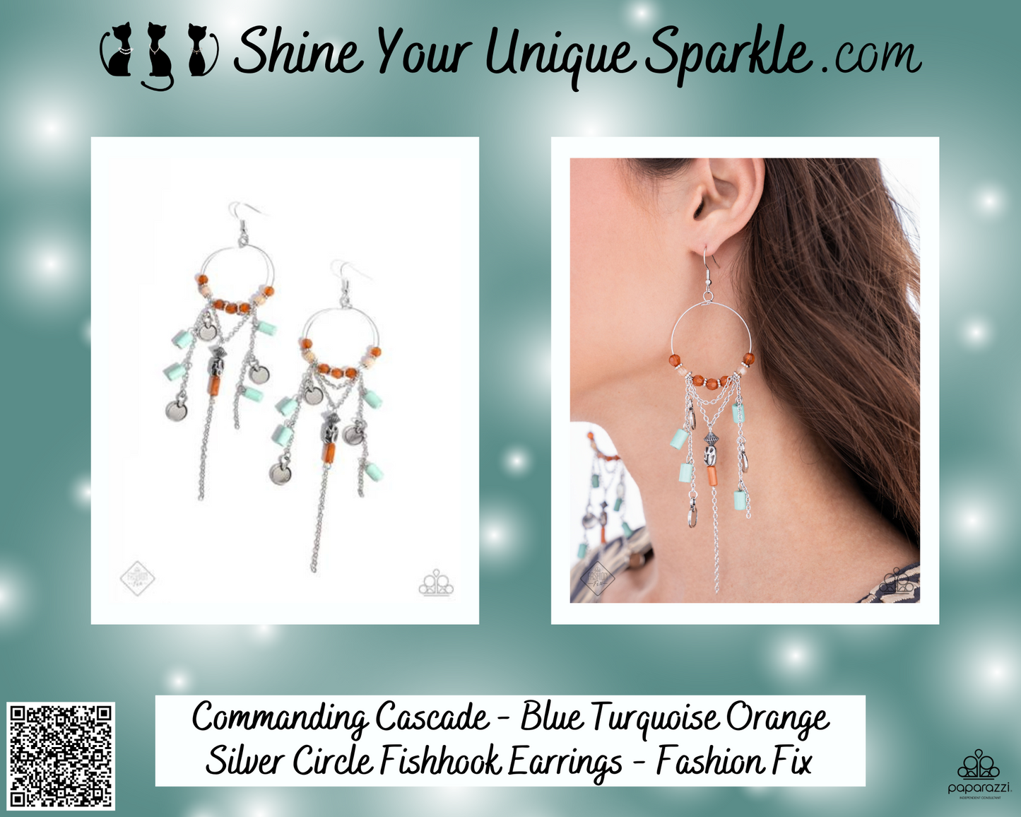 Commanding Cascade - Blue Turquoise Orange Silver Circle Fishhook Earrings - Fashion Fix