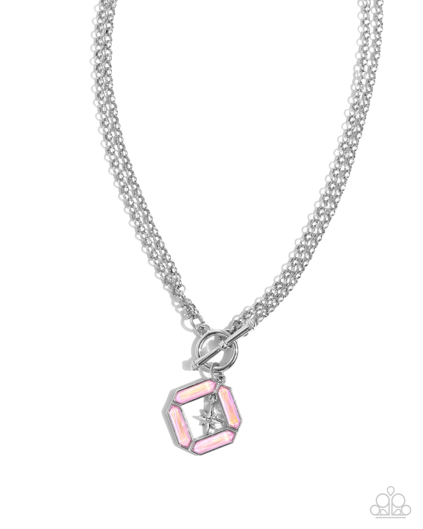 Compass Cadenza - Pink Gem Silver Star Short Necklace