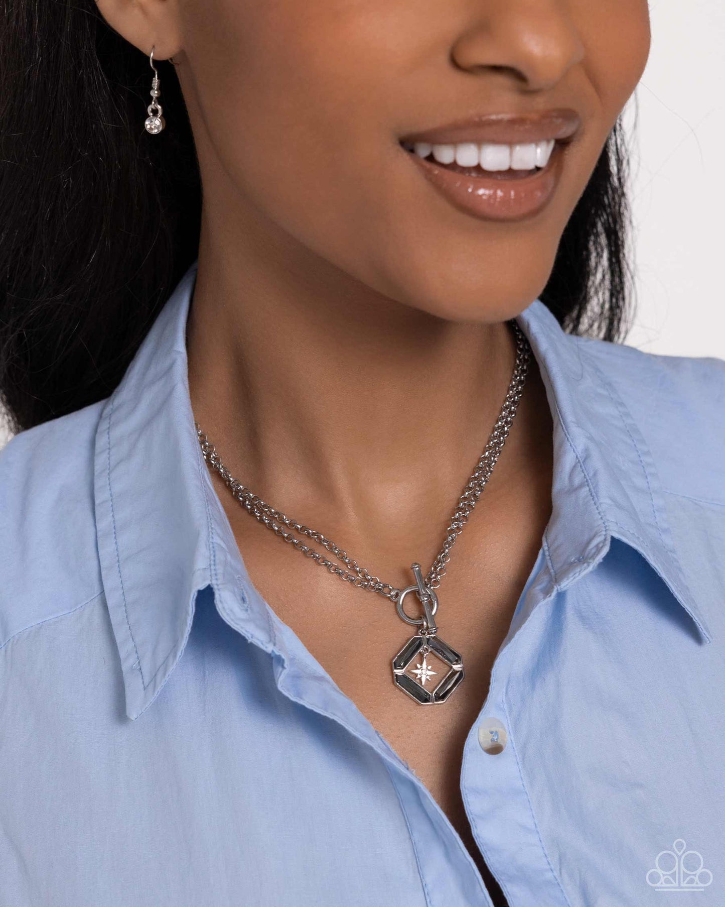 Compass Cadenza - Silver Star Smoky Gem Short Necklace