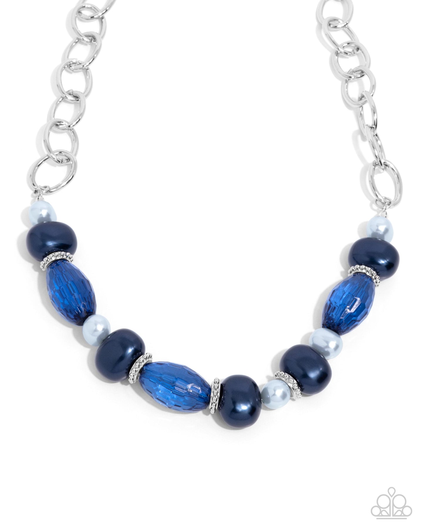 Pearly Patron - Blue Beads Discs Pearls Silver Short Necklace