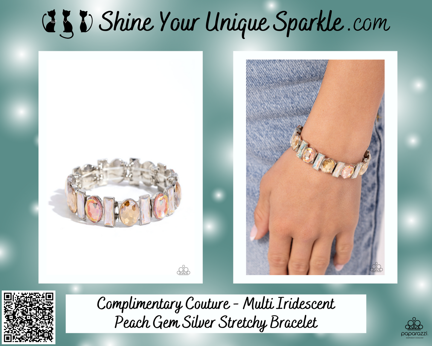 Complimentary Couture - Multi Iridescent Peach Gem Silver Stretchy Bracelet