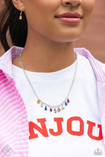 Concession Couture - Multi Color Gem Silver Layered Short Necklace - Fashion Fix