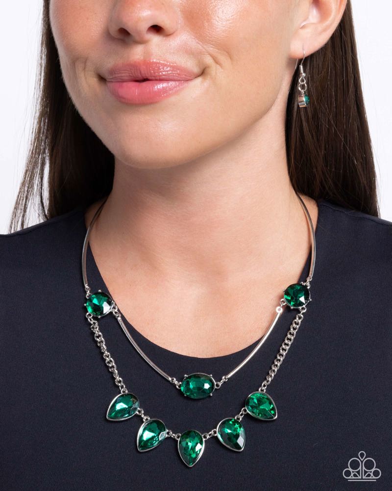 Confident Cascade - Green Gem Silver Short Necklace